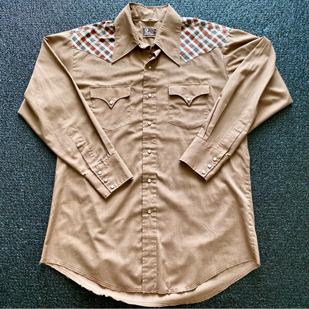 VTG 70s JcPenny Western Apparel Pearl Snap Long Sleeve Cowboy Shirt Size Large